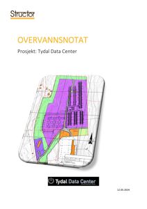 Et oversiktskart over et prosjektområde (Tydal Data Center) med fargekodet arealbruk og topografi.
