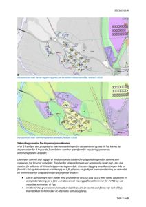 Bildet viser to kartutsnitt (fra reguleringsplan og kommuneplan) med tilhørende tekst som forklarer vannledningsløsninger og arealdelinger.