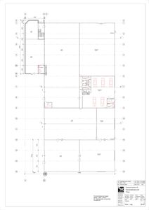 Etasjeplan (Plan 1. etg) som viser romfordeling, veggposisjon og innredning for en bygning.