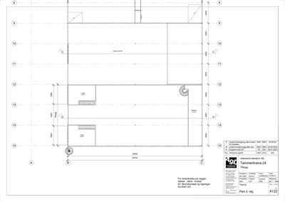 Etasjeplan (Plan 2. etg) som viser romfordeling, dører, vinduer og mål på et plan.