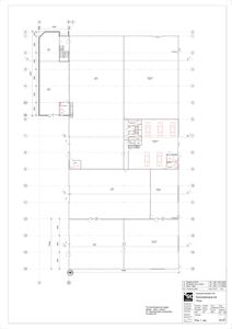 Etasjeplan (Plan 1. etg) som viser romfordeling, veggposisjon og innredning for en bygning.