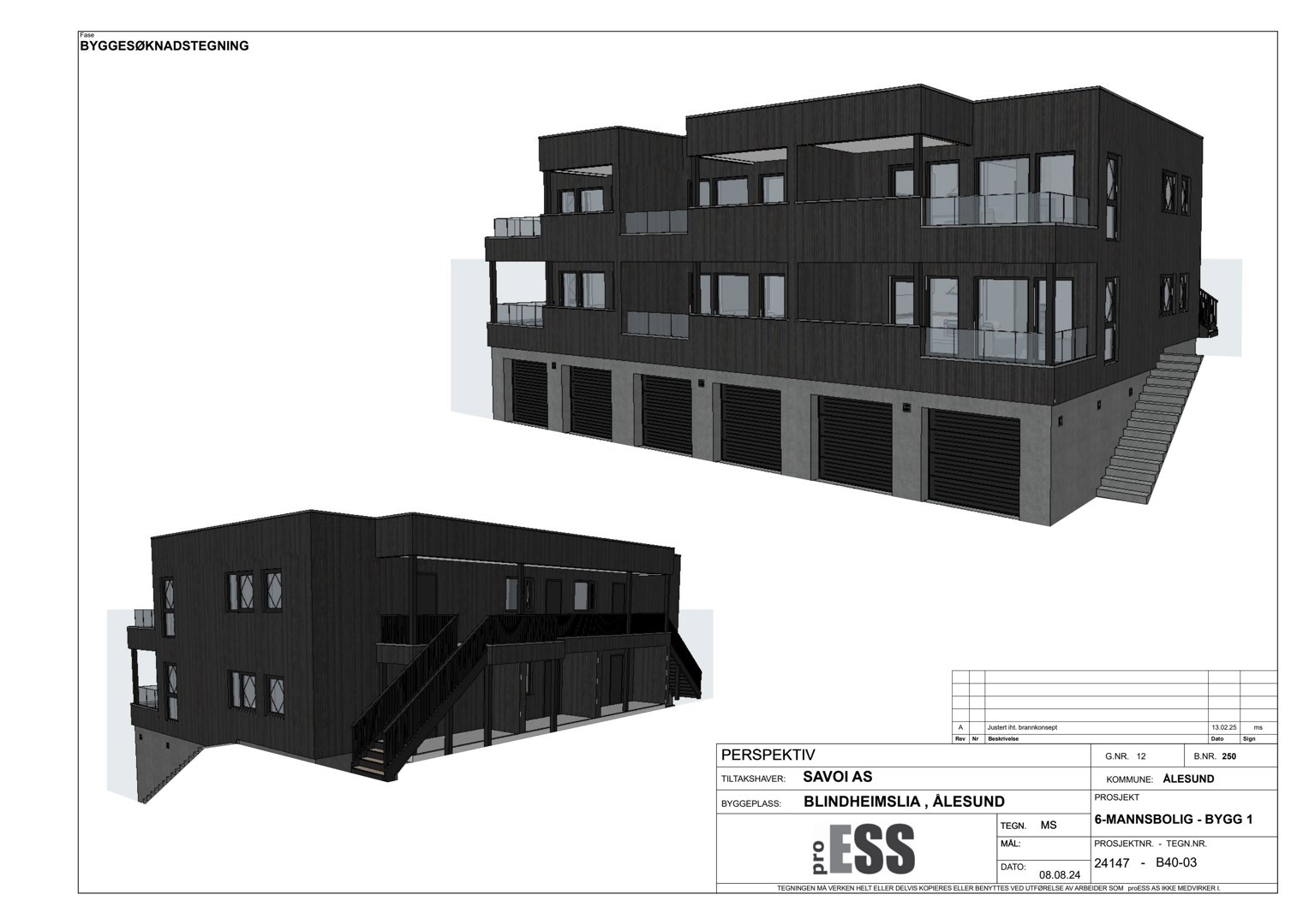 3D-visualisering (perspektivtegning) av en planlagt 6-mannsbolig i Ålesund.