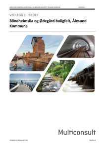 Et sammensatt bilde (collage) som viser flere foton av omgivelsene rundt Blindheimslia og Ødegård boligfelt, inkludert vann, en tunnel og en dam.