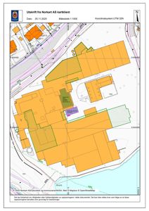 Situasjonsplan (Norkart) som viser tomtens grenser, eksisterende bygninger, vegnett og arealbruk.