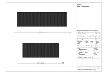 Fasadetegning som viser oppriss av bygningens nord- og nordvestside.