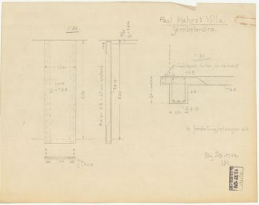Tegning som viser detaljerte dimensjoner og konstruksjon for en jernbetonbro (balter og fordelingstenger).