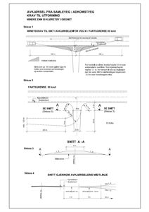 Tegning som viser tekniske krav til siktslinje og geometri for en avkjørsel fra samleveg, inkludert snitt og dimensjoner.
