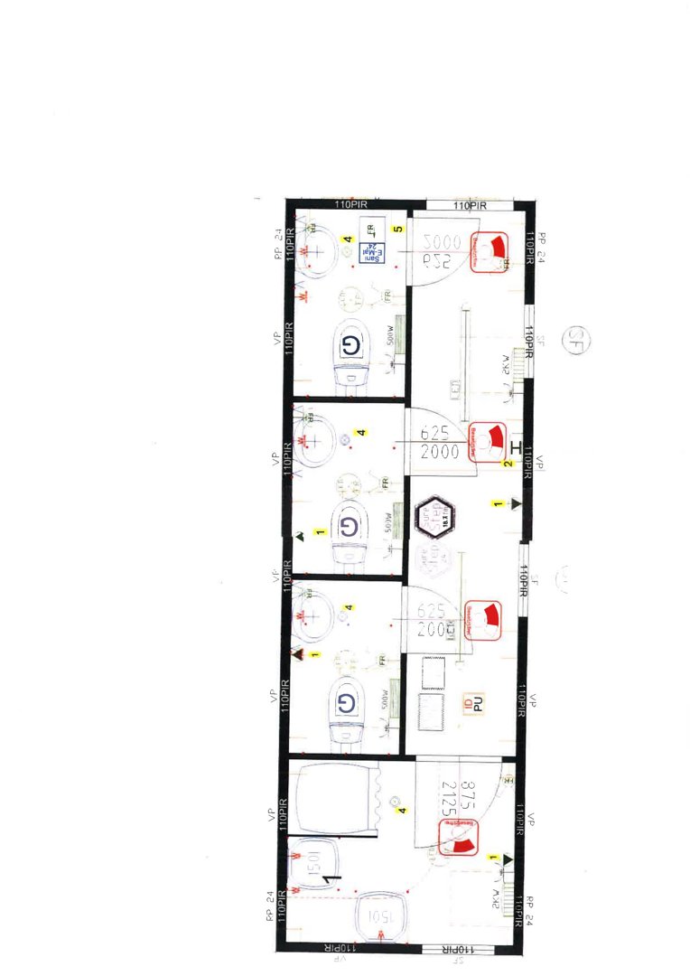 Etasjeplan som viser romfordeling, innredning og dimensjoner for et leilighet eller kontor.