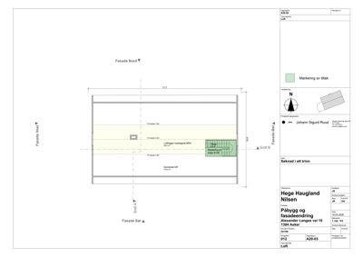Etasjeplan for loftsetasje som viser romfordeling, mål og inngangsplassering.