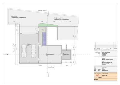 Snittegning (Snitt A-A og Snitt B-B) som viser grunnkonstruksjonen, takhøyder og romfordeling i kjelleretasje.
