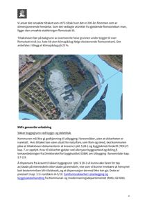 Flyfoto av et byggeområde med vannveier, inkludert en markert flomutsatt sone (grønnfarget område) og tilhørende tekst om F2-tiltak og klimapåslag.