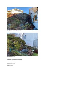 To fotografier som viser berg og nabotomter i forbindelse med en byggesak.