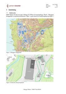 Dokumentet inneholder to kart: Figur 1 viser et kartutsnitt over Moelv med beliggenhet for et nytt bygg, og Figur 2 viser en situasjonsplan med tomtenummerering.