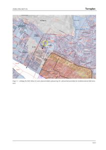 Kart fra NVE Atlas som viser planområdet og områder med aktsomhetsområde for kvikkleireskred.