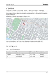 Kart over Drammen kommune med eiendommen Albumsgate 11 markert med en rød sirkel.