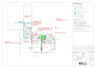 Etasjeplan (1.etg) med brannklassifisering, romfordeling og rømningsveier