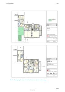 Bildet viser to etasjeplaner (1. og 2. etasje) for nye boenheter, inkludert romfordeling og utemål.