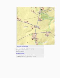 Et ortofoto (flyfoto) som viser et område med topografi, veier og bebyggelse.