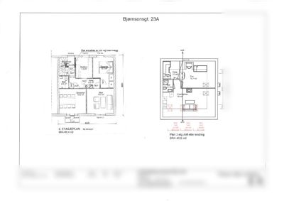 Etasjeplaner for 2. etasje og 3. etg./loft etter endring, med romareal og dimensjoner.