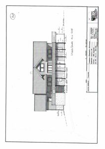 Fasadetegning av en bolig sett fra nordvest, med detaljer om tak, vinduer og balkonger.