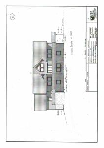 Fasadetegning (opprikk) av en bygning sett fra nordvest.