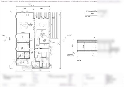 Etasjeplan (1. etg) med snitt A for bygning Bymarka 8, Gnr. 40 Bnr.508 Vestvågey