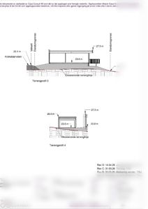 Tegning som viser tverrsnitt (snitt) av terrengprofilene 3 og 4, med høydemål og eksisterende terrenglinjer.