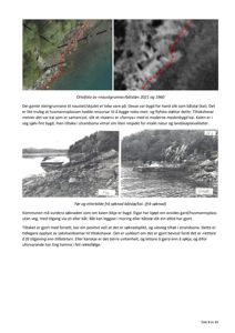 Bildet viser to ortofoto (fotografier) av et kaisområde, tatt i 2021 og 1960, sammen med en tekstbeskrivelse av situasjonen.