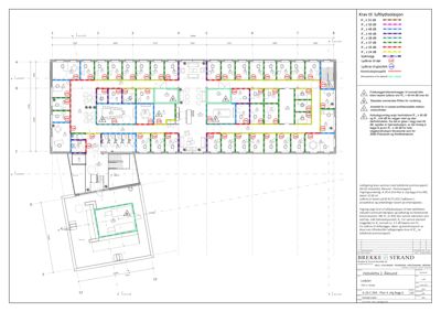 En detaljert plantegning av etasje 4 i Holskifte 2, Ålesund, som viser romfordeling, lydtilsynsplan (fargekodet) og tekniske krav til luftlydisolasjon.