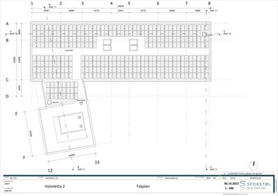 Takplan (takets plan) som viser romfordeling, takhøyder og takkonstruksjon.