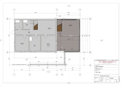Etasjeplan (1. etasje) som viser romfordeling, romarealer og dimensjoner for en bolig.