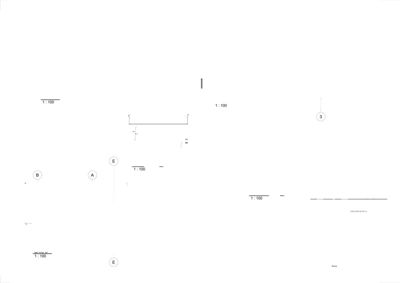 En tegning som viser flere snitt (Snitt 1, 2, 3, carport og ut trapp) gjennom en bygning, med mål og konstruksjonsdetaljer.