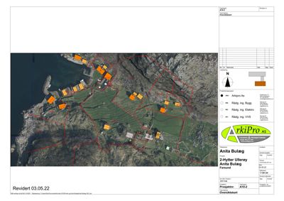 Oversiktskart (situasjonsplan) som viser tomtens beliggenhet, topografi, eksisterende bygg og planlagte inngrep.