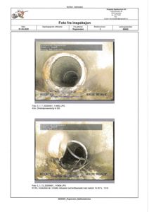 Fotografier fra en inspeksjon av et rør i en kloakkledning.