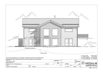Fasadetegning av en bolig sett fra nord-øst