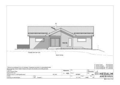 Fasadetegning av en bolig sett fra sør-vest