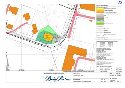 Situasjonsplan som viser tomtens grenser, naboeiendommer, vegnett og bygningens plassering i forhold til omgivelsene.