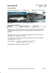 Fotografi av en bolig med tekster som beskriver fasade mot sør og nord.