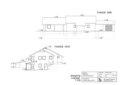 Fasade- og oppriss tegning for FASADE SØR og FASADE VEST
