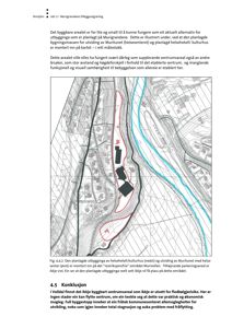 Situasjonsplan (Nordplan) som viser den planlagte byggeplassen for Muritunet og helsehotell/kulturhus i forhold til eksisterende bebyggelse og topografi.