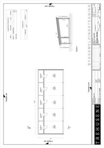 Byggemeldingstegning som viser fasadeoppsett (nord, øst, sør, vest) og et snitt (Snitt A) av en bygning.