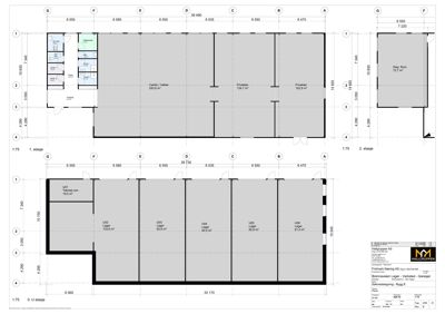Etasjeplaner for 1. etasje, 2. etasje og U. etasje med romfordeling og mål.