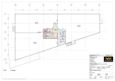 Etasjeplan (3. etasje) som viser romfordeling, mål og funksjoner i en bygning.