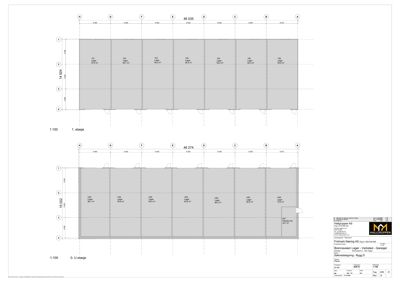 Etasjeplaner for 0. og 1. etasje med romfordeling og mål.