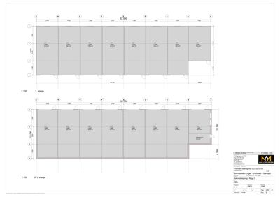 Etasjeplaner for 0. U etasje og 1. etasje med romnummer, areal og dimensjoner.