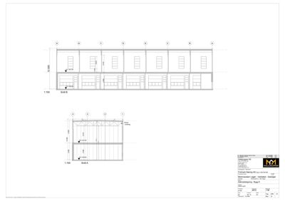 Snittegning (Snitt A og Snitt B) som viser tverrsnittet av en bygning med to etasjer, inkludert høyder og romfordeling.