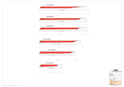 Tegning som viser detaljerte snitt av terrengopplylling med høydeangivelser og skråningsforhold.