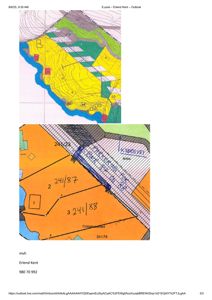Bildet viser to kartutsnitt som illustrerer tomtegrenser, høydemålinger (konturlinjer) og eiendomsnummer.