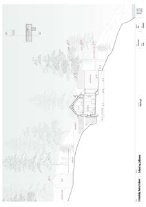 Snittegning som viser bygningens tverrsnitt, høyder, terrengforhold og forhold til omgivelsene.