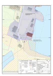 Situasjonsplan som viser tomtens beliggenhet, nabolag, veier, høydekurver og planlagt bebyggelse.